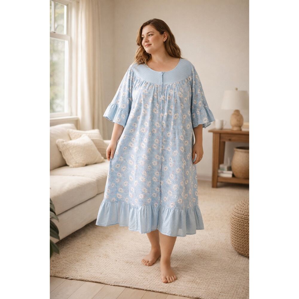 National Cotton Cottagecore Zip House Dress Ruffle Hem 3X Granny Chic